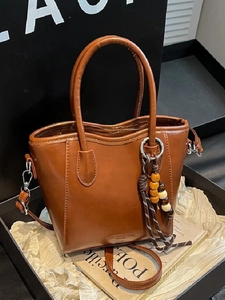Sac Seau Minimaliste en Cuir PU pour Femmes Sac à Main Rétro Sac à Bandoulière Avec Gland de Perles en Bois