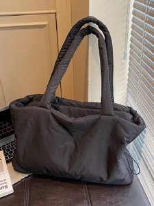 Women Large Capacity Quilted Puffer Tote Bag Lightweight Nylon Shoulder Bag Casual Commute Solid Color Handbag With Zipper
