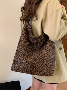 Large leopard print tote bag in soft matte fabric for stylish casual commuting