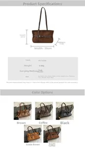 Tableau des dimensions détaillées et matériaux du sac fourre-tout en simili cuir