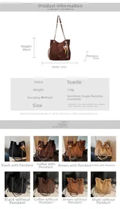 Guide des dimensions du grand sac cabas en suédine avec bandoulière chaîne et ours