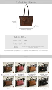 Detailed size chart for large leopard tote bag with dimensions in cm and PU fabric specs