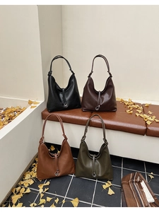 Detailed collection of minimalist hobo shoulder bags in leather with knot strap accents