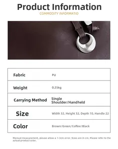 Detailed size specifications for the large PU leather tote bag in coffee brown finish