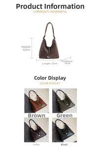 Minimalist leather hobo bag with metal ring detail and strap knots, measuring 32x32x10cm