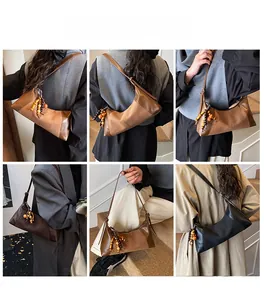 Collage de sacs sous les bras rétro en cuir avec glands à perles sous plusieurs angles