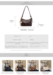 Detailed size chart for the PU leather tote bag with dimensions and multi-color options
