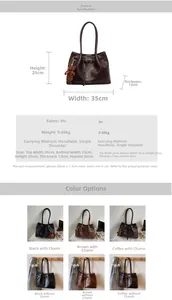 Detailed dimension chart and color options for large PU leather tote bag with bear charm