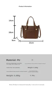 Tabella taglie borsa tote marrone intrecciata con dimensioni dei manici e tracolla reg