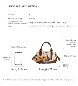Spécifications du sac Boston en PU avec dimensions 22x12x10cm et bandoulière