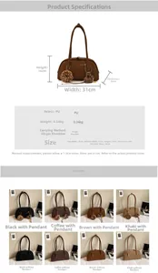 Detailed size specifications and color options for the vintage PU leather baguette bag
