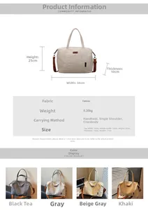 Size chart showing dimensions for minimalist canvas tote bag with various carry methods