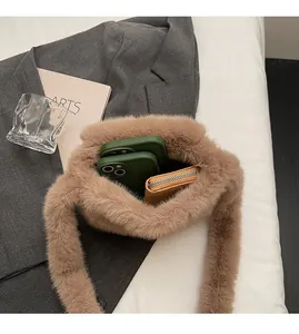 Detailed interior of the brown plush bag showing spacious capacity with items