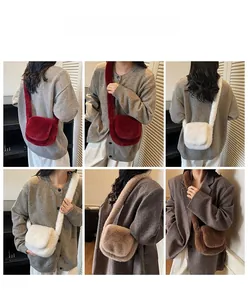 Winter faux fur dumpling bag in four colors showing plush texture and shoulder strap style