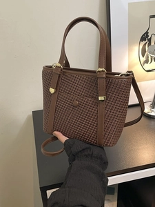 Borsa Tote da Donna Retrò in Pelle PU Trama Intrecciata Borsa a Spalla con Tracolla Regolabile Borsa a Secchiello
