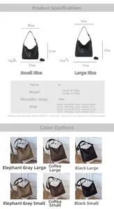 Detailed size guide and specifications chart for high-capacity PU leather tote handbags