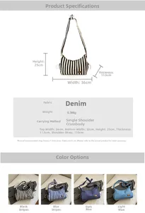 Spécifications de taille et options de couleurs pour le sac hobo en denim