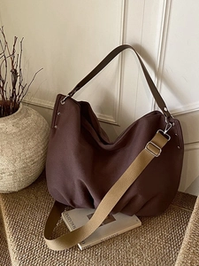 Korean Style Slouchy Large Capacity Canvas PU Tote Bag For Women Casual Commuter Shoulder Crossbody Bag With Rivet Details