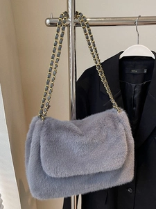 Sac à Épaule en Peluche pour Femme avec Chaîne Grande Capacité Fausse Fourrure Sac Bandoulière Élégant Luxe Hiver