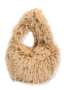 Sac à épaule en forme de cœur en fausse fourrure beige pour la mode automne et hiver