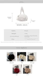 Guide des dimensions du sac seau en peluche disponible en cinq couleurs élégantes