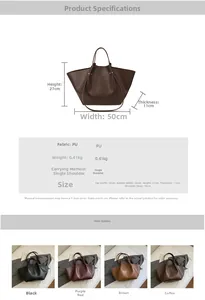 Detailed size specifications and material view of the minimalist large capacity tote bag