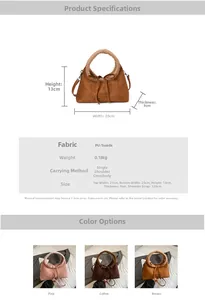 Detailed size specifications for the vintage brown suede crossbody bag with fleece handle