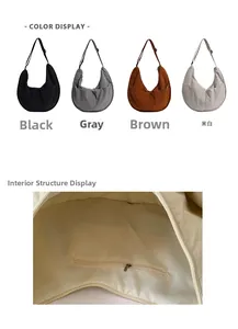 Detailed interior zipper pocket and color options for the nylon crescent shoulder bag
