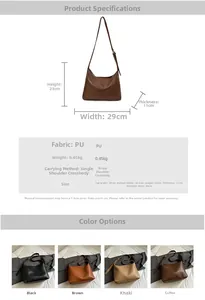 Detailed size specifications for large PU leather tote bag with pebble texture design
