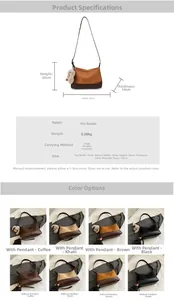 Detailed chart showing dimensions and colors of the pleated crossbody dumpling bag