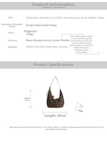 Size chart showing dimensions 40x14x23cm for the paisley retro large hobo tote bag