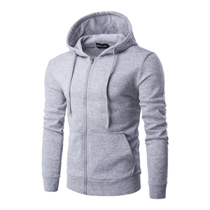 Sweat à capuche zippé gris clair pour homme avec cordon réglable et poches kangourou
