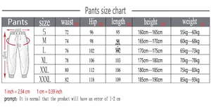 Detailed size chart for men's slim fit joggers ranging from size S to XXXL with measurements