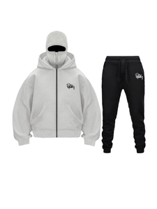 Men and women full zip double hood tracksuit with face mask design and devil logo print