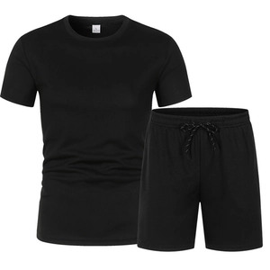 Ensemble de Sport d'Été en Maille pour Hommes T-Shirt à Manches Courtes Respirant et Short à Cordon Couleur Unie Décontracté Séchage Rapide