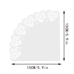 White laser-cut heart paper lace cone for weddings with 15cm size measurement display