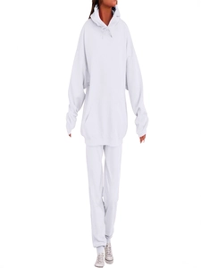 Men's white minimalist tracksuit with oversized hoodie and matching joggers set