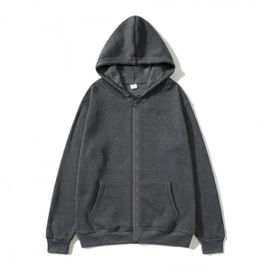 Deep grey zip-up hoodie for men featuring fleece lining and casual loose fit design