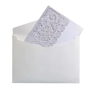 Laser cut floral lace wedding invitation card with envelope in elegant light purple