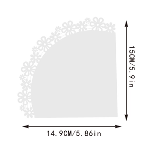 Detailed dimensions of laser-cut flower petal cone paper with scalloped lace edges