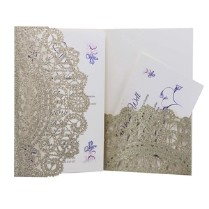 Laser cut glitter wedding invitation set with silver mandala pattern and floral cards