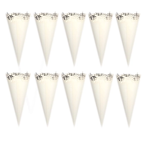 Detailed laser-cut hollow lace patterns on cream wedding confetti cones 10-piece set