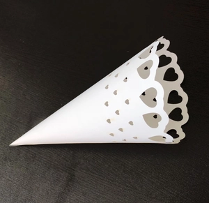 White lace paper cone with hollow heart patterns for wedding flower petal confetti