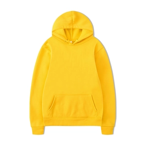 Klassisches hellgelbes Kapuzensweatshirt mit Kängurutasche und Rippbündchen