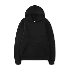 Klassischer Unisex Hoodie in Schwarz mit Kängurutasche und Rippbündchen aus weichem Baumwollmix