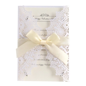 Laser Cut Wedding Invitations Artificial Pearl Paper Hollow Flower Greeting Cards Ribbon Envelope Inner Card Valentine Engagement