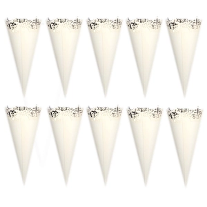 Set of 10 white laser cut lace confetti cones for weddings and special event parties