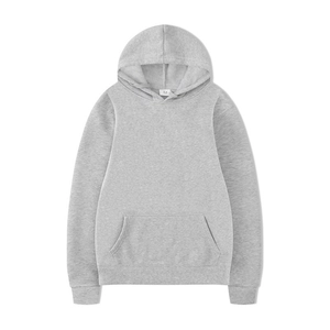 Grauer Kapuzenpullover für Damen und Herren mit Kängurutasche und Rippstrickbündchen, Größe M