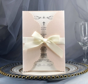 Invitations de Mariage Évidées Découpées au Laser Style Européen Avec Nœud Papier Perlé Cartes de Vœux Élégantes en Dentelle pour Fiançailles Baptême Cérémonie Religieuse