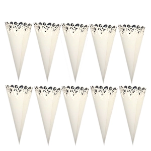 Set of 10 white laser cut heart hollow paper petal cones for wedding flower toss